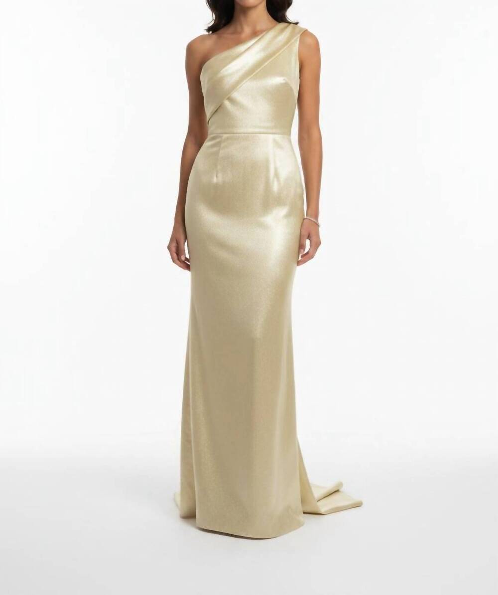 NEW MARCHESA one shoulder sleeveless evening gown in gold